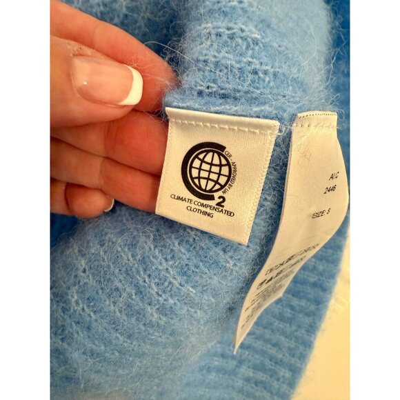 GANNI Azure Blue Soft Wool Knit Pullover V-Neck Sweater - Size S - Picture 8 of 10